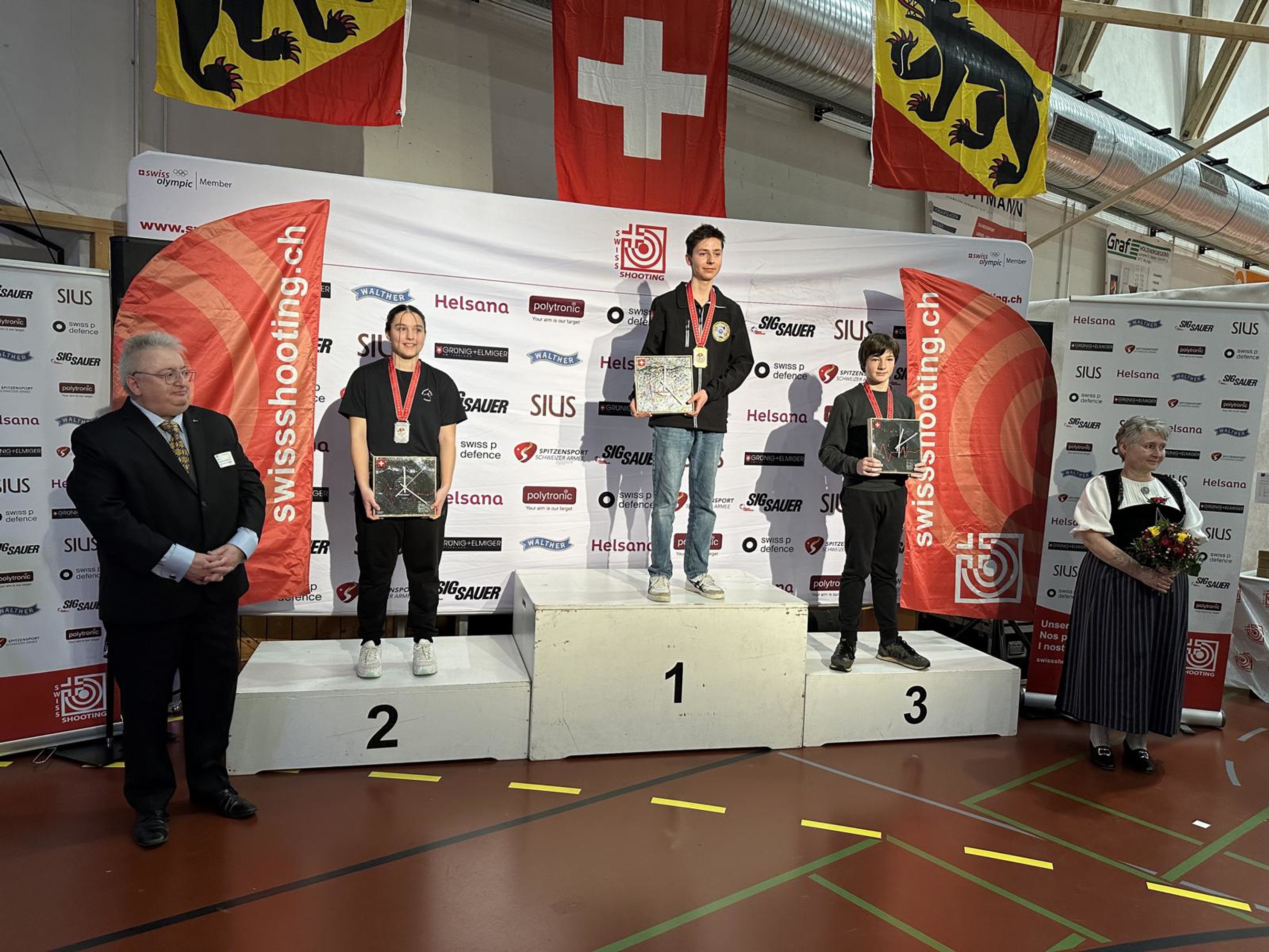 Pistole 10m Juniorinnen und Junioren U15: 1. Liass Tangelmayer; 2. Nina Vragovic; 3. Léry Deletete Mojard